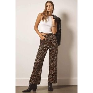 Maeve Anthropologie The Colette Leopard Print Knit Wide Leg Cropped Pants XL